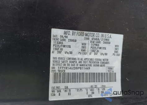 1998 Ford Ranger Splash/Xl/Xlt из США, поврежденный, VIN 1FTYR14U2WPB11449